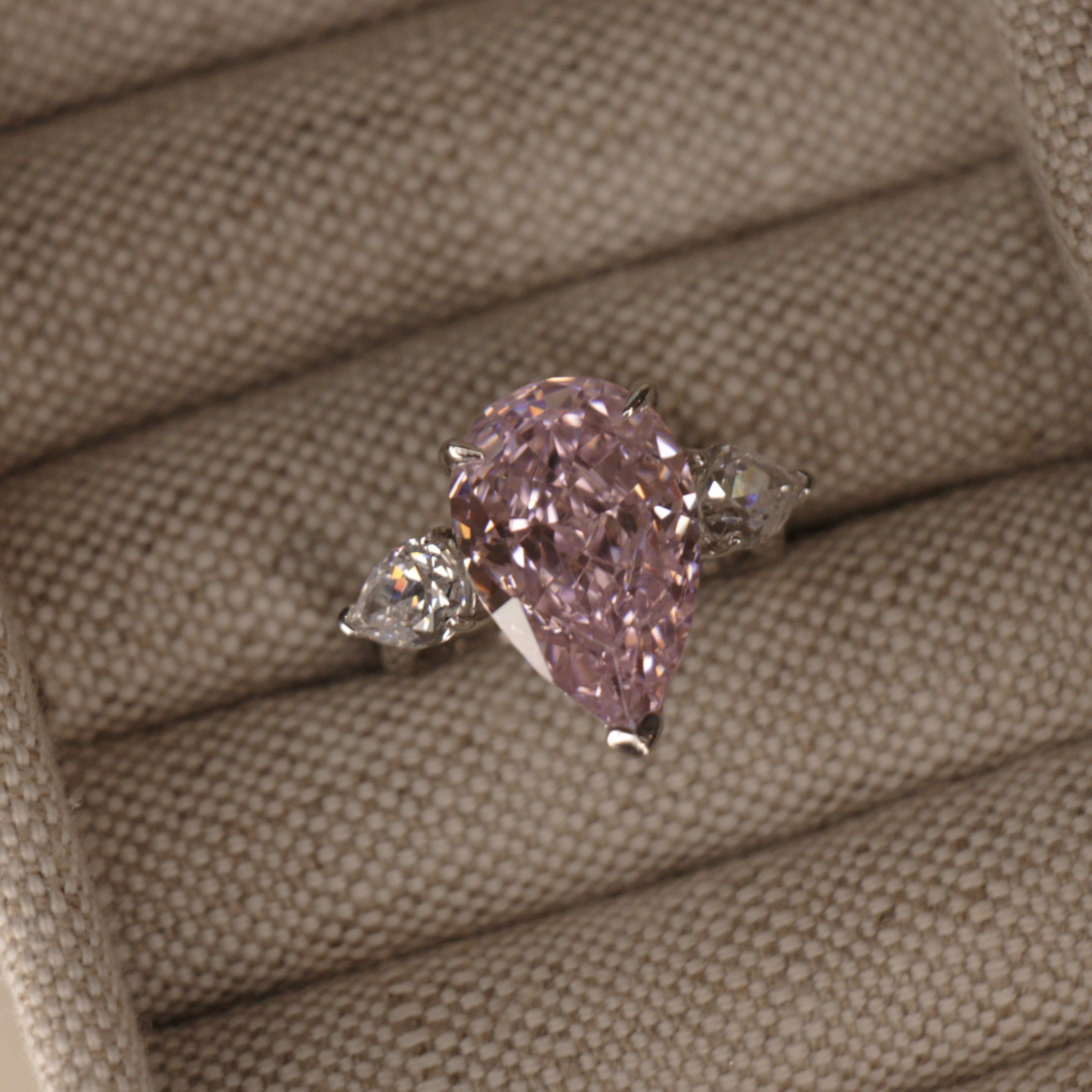Pink Diamond Pavé Pear-Shaped Ring with White Diamonds